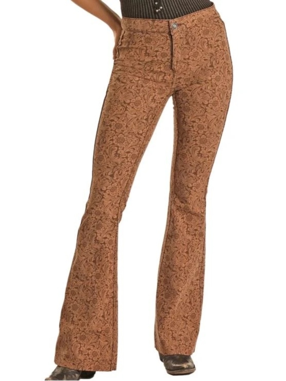 Rock&Roll Women's Brown Bargain Button Flare Reversible Jeans 27 x 32